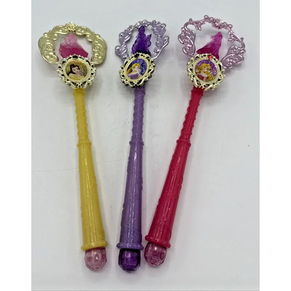3 Disney Princess Ariel Belle Aurora Pretend Play Costume Scepter Wand 12” Turns